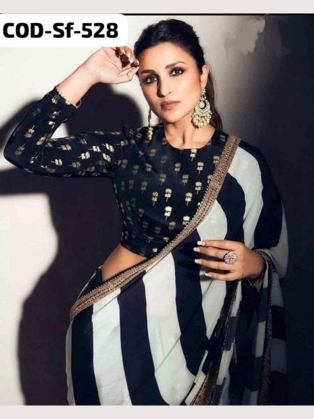  Black & White Colour Combinations  Georgette Saree  Georgette Sarees Wholesale