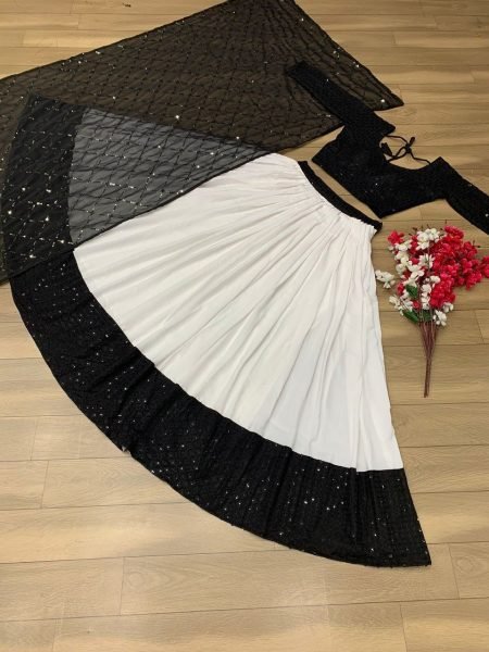 Black   White Premium Riyon Cotton Embroidery Work Navratri Special Navratri Lehnega Choli