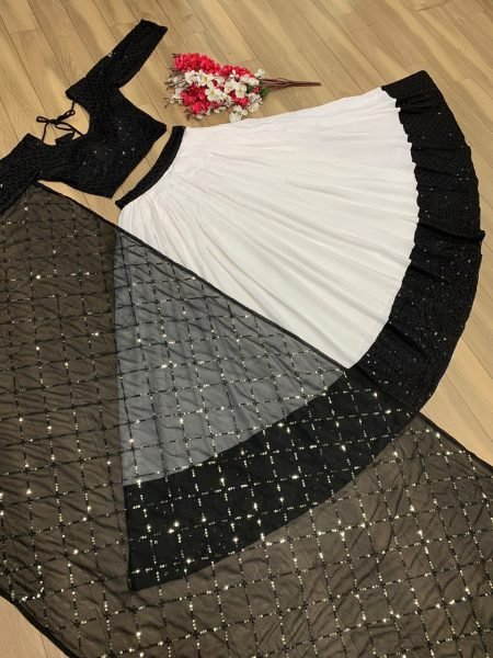 Black   White Premium Riyon Cotton Embroidery Work Navratri Special Navratri Lehnega Choli