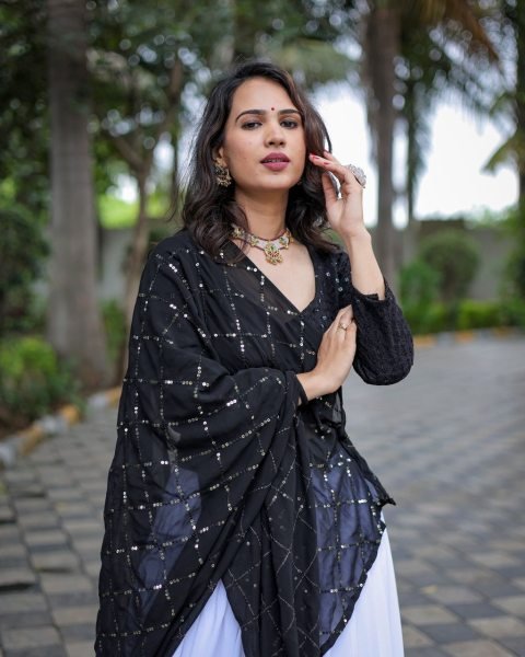 Black   White Premium Riyon Cotton Embroidery Work Navratri Special Navratri Lehnega Choli