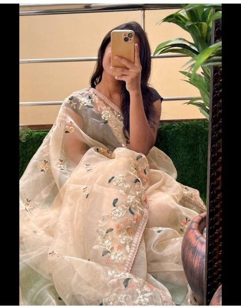 BlockBuster Design Organza Saree With Embroidery Work  Organza Sarees Wholesale