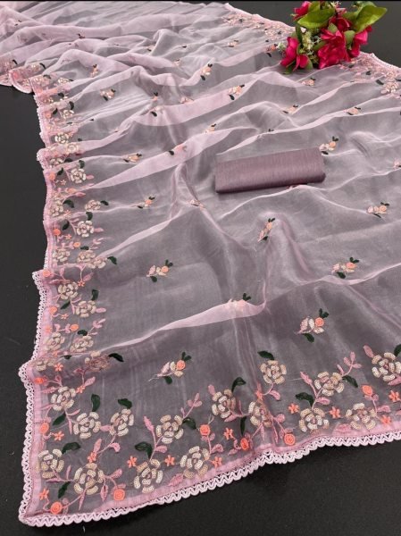 BlockBuster Design Organza Saree With Embroidery Work  Organza Sarees Wholesale