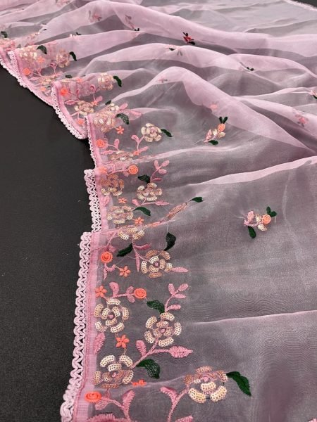 BlockBuster Design Organza Saree With Embroidery Work  Organza Sarees Wholesale