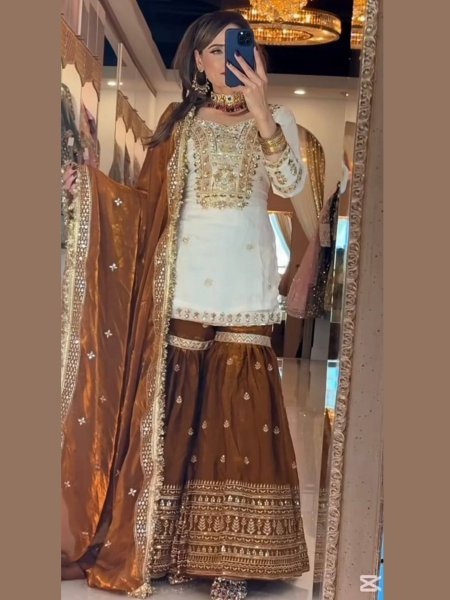 Bloom Crepe Silk Embroidery Sequence Sharara Suit with Fancy Dupatta for Festive Look Ready To Wear Suit