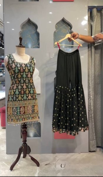 Bloom Faux Georgette Sequins Embroidered Sharara Set with Fancy Lace Dupatta for Party Wear  Ready To Wear Collection