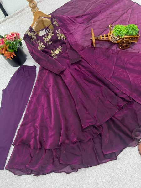 Blooming Fandy Silk Embroidered Gown with Bottom and Dupatta for Boutique Buyers  Plus Size Kurti / Gown