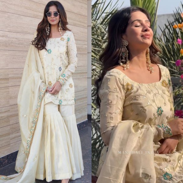 Blooming Front Work Chinnon  Sharara Set with Embroidery Work for Party Wear Ready To Wear Collection