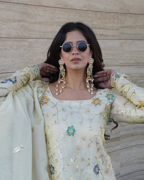 Blooming Front Work Chinnon  Sharara Set with Embroidery Work for Party Wear Ready To Wear Collection