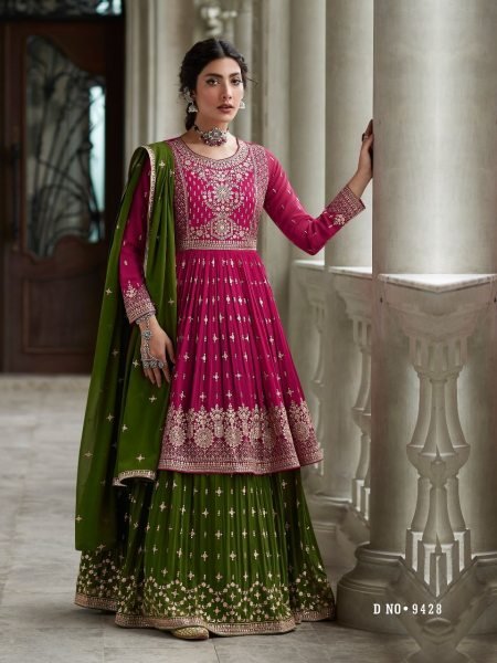  Blooming Georgatte With Embriodery Siquance work Plazzo Suit Designer Plazzo Salwar Suits Wholesale