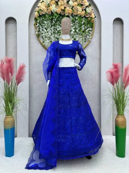 Blue Color Net Lehenga Choli With Sequence Work  Designer Lehenga Choli