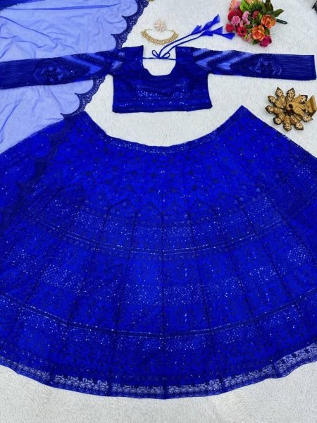 Blue Color Net Lehenga Choli With Sequence Work  Designer Lehenga Choli