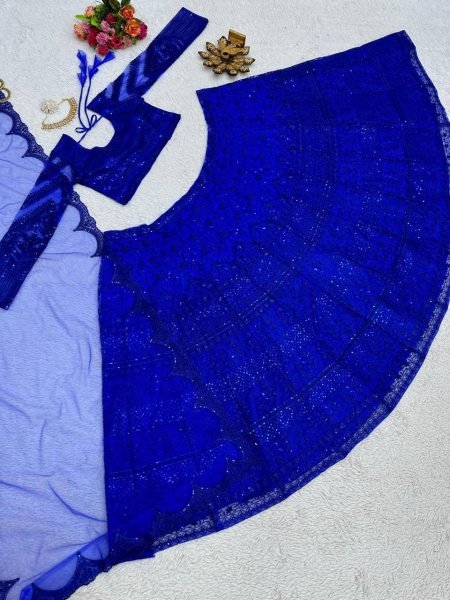 Blue Color Net Lehenga Choli With Sequence Work  Designer Lehenga Choli