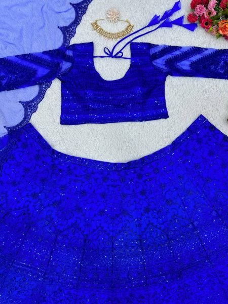 Blue Color Net Lehenga Choli With Sequence Work  Designer Lehenga Choli