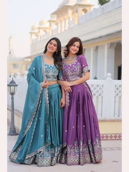 Blue Color Pure Chinon Lehenga Choli  with Heavy Embroidery Work Designer Lehenga Choli