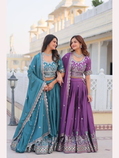 Blue Color Pure Chinon Lehenga Choli  with Heavy Embroidery Work Designer Lehenga Choli