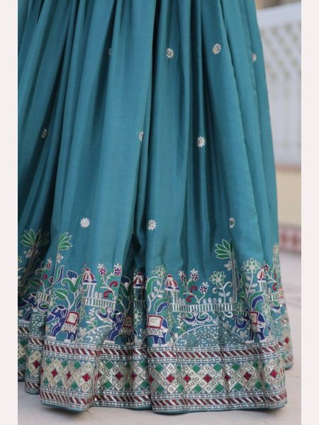 Blue Color Pure Chinon Lehenga Choli  with Heavy Embroidery Work Designer Lehenga Choli