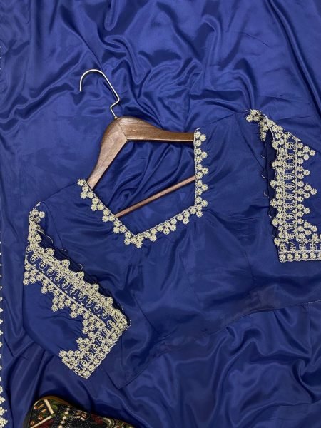 Blue Crep Silk Embroidery Lace Work Saree  Silk Sarees Wholesale
