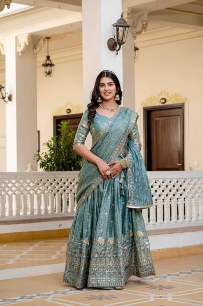 Blue Crush Silk Lehenga with Heavy Border Work Party Collection Designer Lehenga Choli