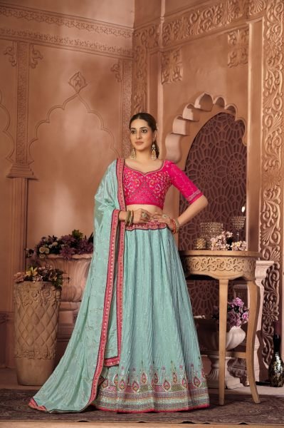 Blue Embroidered Lehenga Choli In Chiffon  Bridal Lehenga Choli