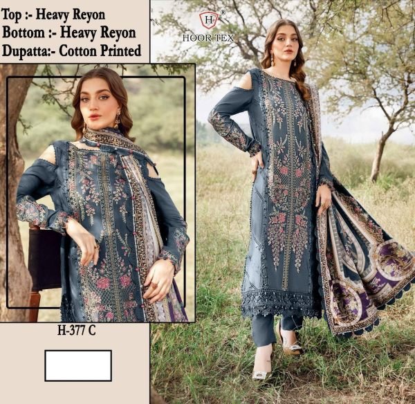 Blue Embroidered Rayon Salwar Kameez Set Hoor Tex H-377 C Pakistani Style Pakistani Suits Wholesale