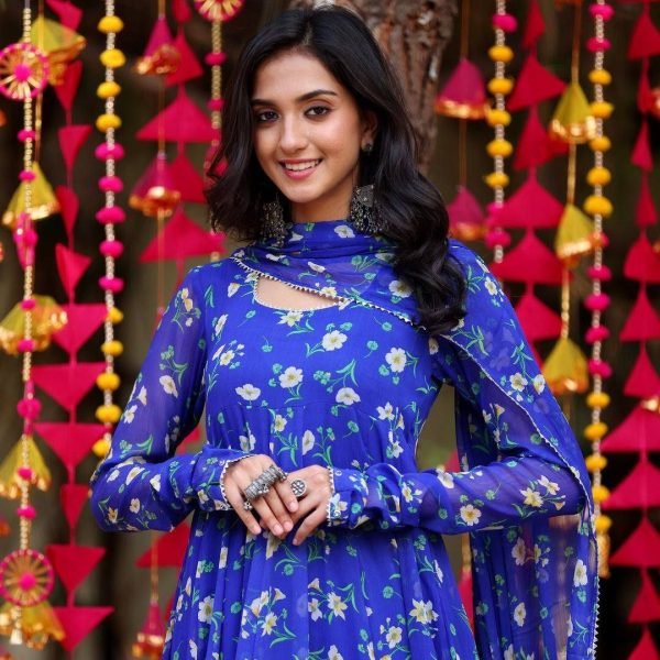 Blue Fox Georgette Print Gown With Dupatta  Kurti With Dupatta Wholesale