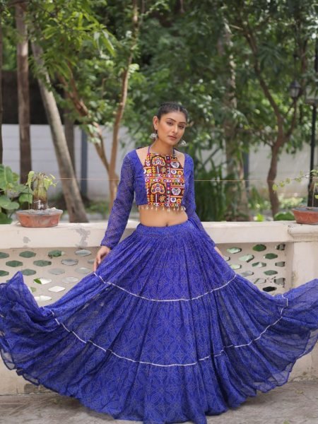 Blue Georgette Lehenga with Traditional Gamthi Blouse  Navratri Festival Look Navratri Collection