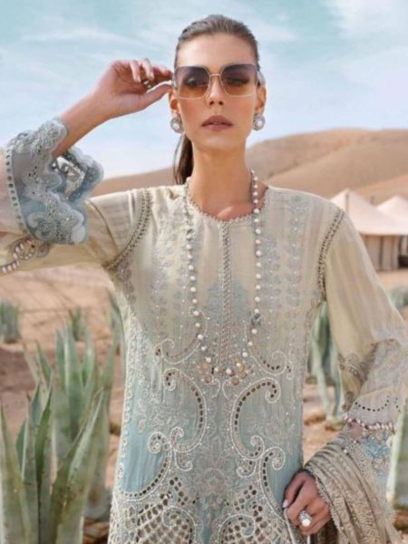 Blue Maria B Luxury Lawn Cotton Suit Embroidered Summer Collection for 2025 Pakistani Suits Wholesale