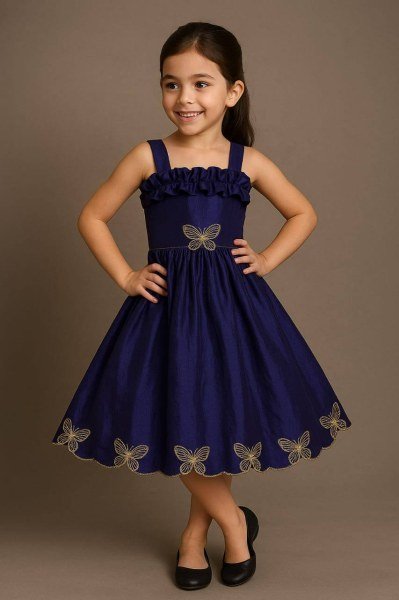 Blue Soft Silk Kids Gown with Elegant Shine For Birthdays and Party Nights at Wholesale Rate Girls Wear