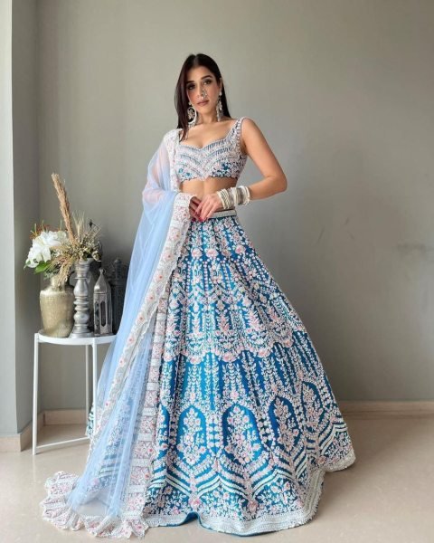 Blue Taffeta Silk  Heavy Coding Work Designer Lehenga Choli Designer Lehenga Choli