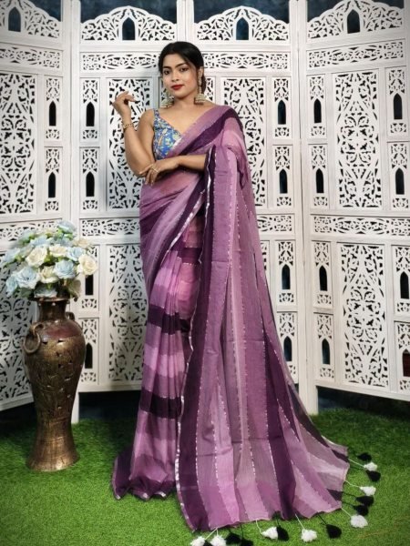 Blush Berry Rainbow Mull Cotton Saree Soft  & Pure Without Blouse 
