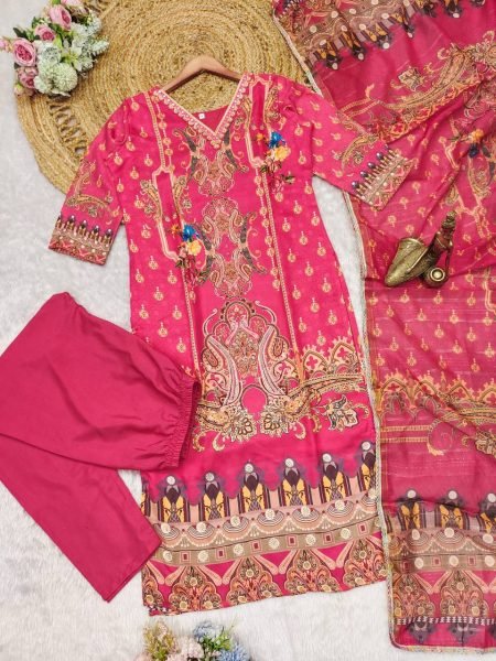 Blush Bloom Light Pink Satin Kurti Set Luxe Digital Print 3-Piece Silk Ensemble for Festive Wear  Straight Cut Long Kurtis