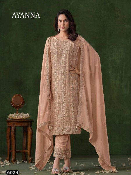  Blush Glow Rangoli Suit Light Peach Sequin Elegance with Dupatta