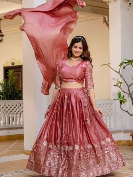 Blush Pink Embroidered Crush Lehenga Choli with Dupatta for Wedding Ready Look  Lehenga