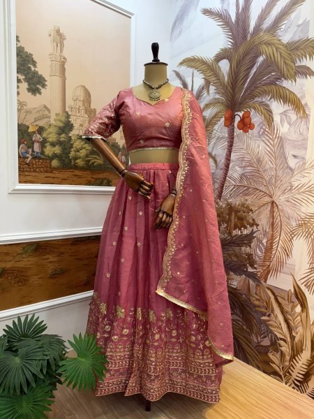 Blush Pink Embroidered Crush Lehenga Choli with Dupatta for Wedding Ready Look Designer Lehenga Choli