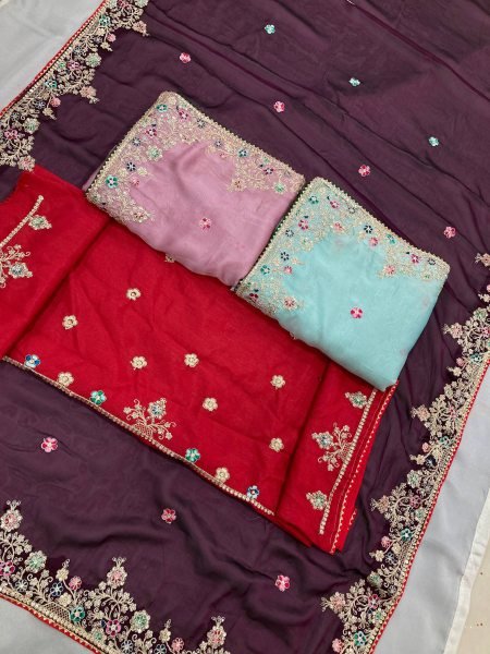 Blush Pink Rangoli Silk Saree with Embroidery and Designer Border Wedding Special Embroidery Sarees Wholesale