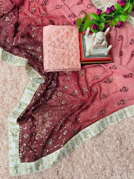 Bollywood Style Georgette Saree With Sequence Embroidered Work Bollywood Fancy Sarees Wholesale