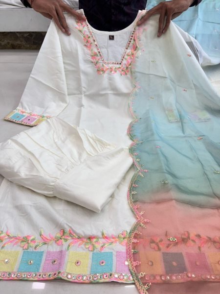 Bollywood Style Multicolor Embroidered Sharara Set in Banana Cotton Ready to Wear Party Palazzo Suit at Wholesale Price Ready To Wear Collection