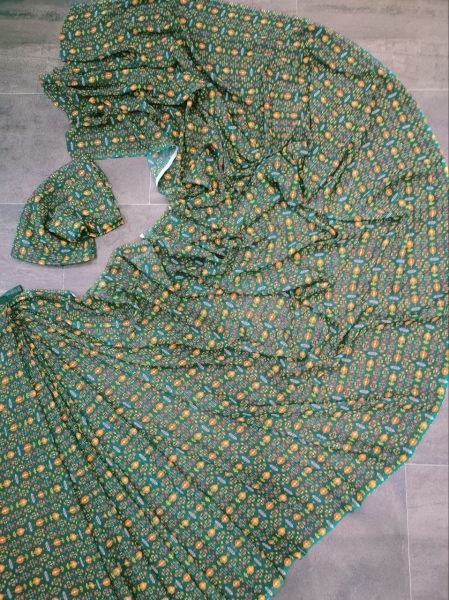 Bottle Green Pre Stitched Georgette Saree With Smocked Crop Top Ready To Wear Saree 