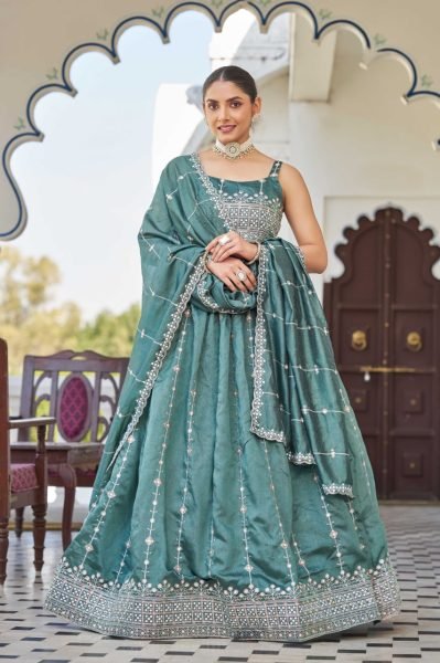 Bottle Green Silk Lehenga with Rich Embroidery & Dupatta Elegant Partywear Style Designer Lehenga Choli