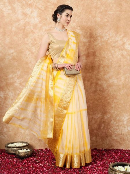 Breathtaking Kora Organza Jacquard Saree with Soft Sibori Design and Zari Work Sarees 