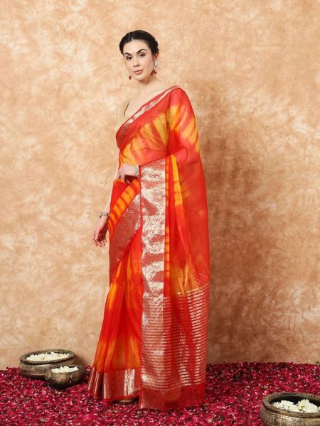 Breathtaking Kora Organza Jacquard Saree with Soft Sibori Design and Zari Work Organza Sarees Wholesale