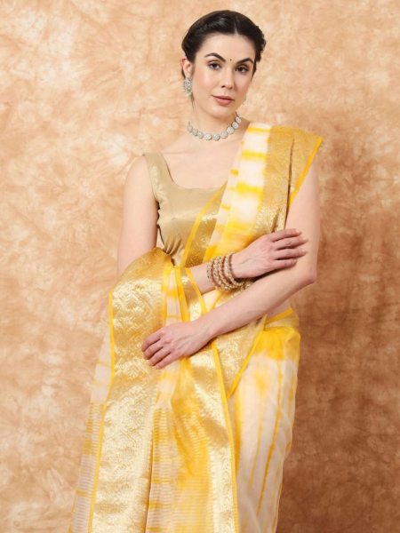 Breathtaking Kora Organza Jacquard Saree with Soft Sibori Design and Zari Work Organza Sarees Wholesale