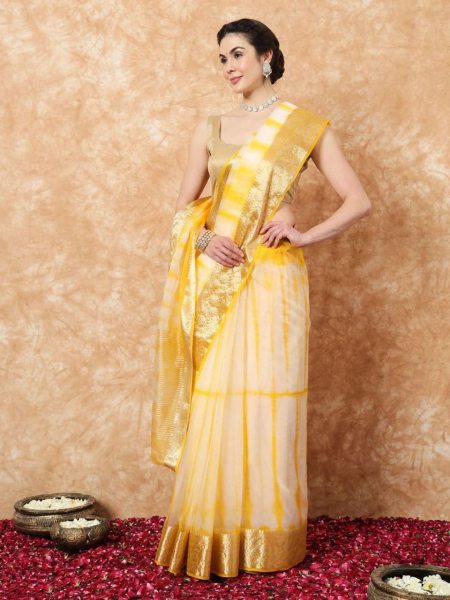 Breathtaking Kora Organza Jacquard Saree with Soft Sibori Design and Zari Work Organza Sarees Wholesale