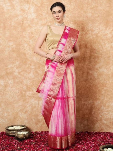 Breathtaking Kora Organza Jacquard Saree with Soft Sibori Design and Zari Work Organza Sarees Wholesale