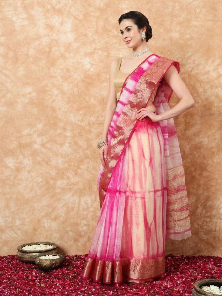 Breathtaking Kora Organza Jacquard Saree with Soft Sibori Design and Zari Work Organza Sarees Wholesale