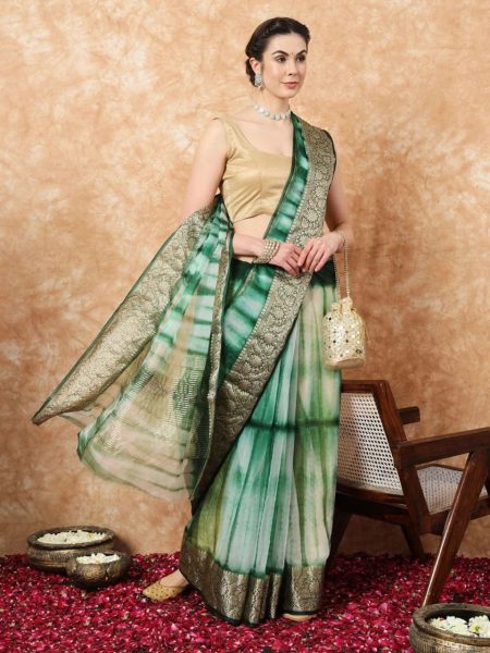 Breathtaking Kora Organza Jacquard Saree with Soft Sibori Design and Zari Work Organza Sarees Wholesale