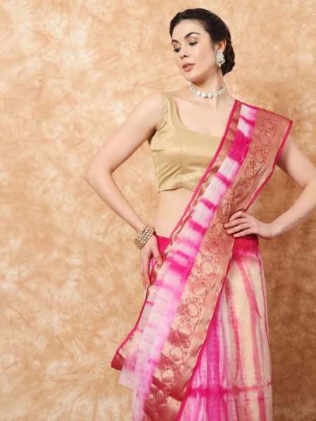 Breathtaking Kora Organza Jacquard Saree with Soft Sibori Design and Zari Work Organza Sarees Wholesale