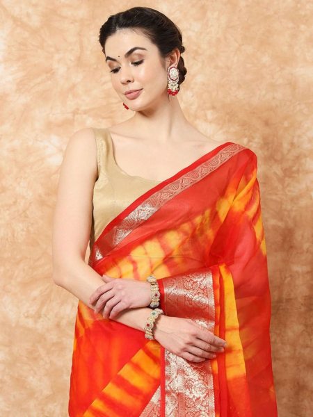 Breathtaking Kora Organza Jacquard Saree with Soft Sibori Design and Zari Work Organza Sarees Wholesale