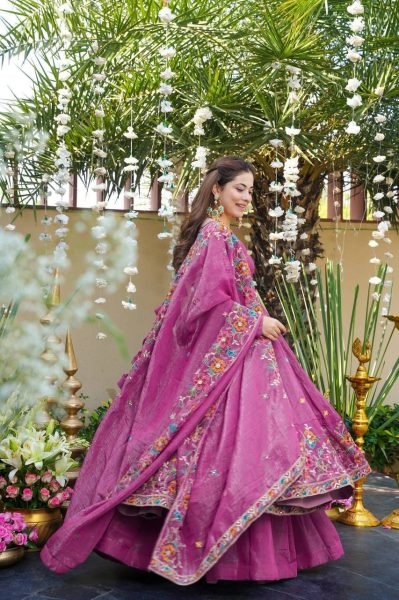 Breezy Pink  gown set with Embroidery Sequence Work fully flared Sharara with Dupatta at Night Party Wear  Embroidery Kurtis 