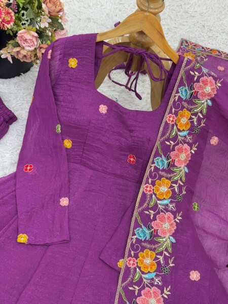 Breezy Pink  gown set with Embroidery Sequence Work fully flared Sharara with Dupatta at Night Party Wear  Embroidery Kurtis 